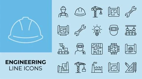 Engineering line icons set for industrial design and architecture projects. Stock Illustration