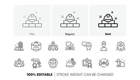 Engineering line icons set. Technical documentation, Teamwork and People Vector Stock Illustration