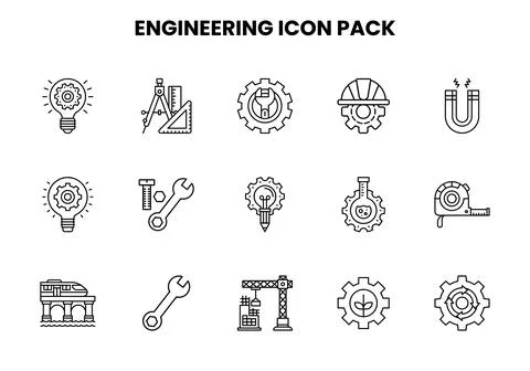 Engineering Line Set Icons Pack Illustrazione stock