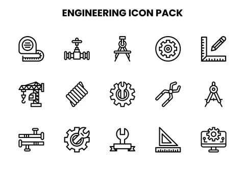 Engineering Line Set Icons Pack Stock Illustration