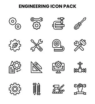 Engineering Line UI Icons Pack Stock Illustration