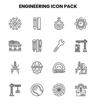 Engineering Line Vector Icons Pack Illustrazione stock