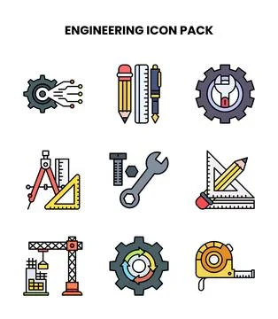 Engineering Lineal Color Bundle Icons Pack Illustrazione stock