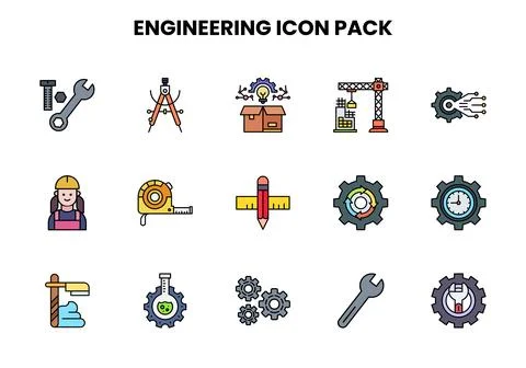 Engineering Lineal Color Bundle Icons Pack イラスト素材