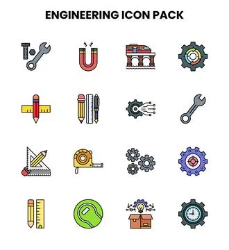 Engineering Lineal Color Graphics Icons Pack 库存插图