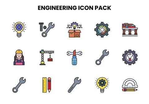 Engineering Lineal Color Icons Pack Stock Illustration