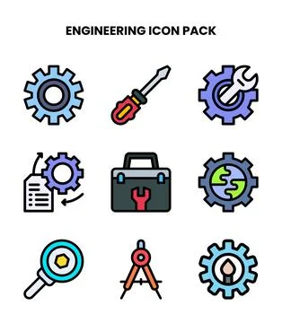 Engineering Lineal Color Set Icons Pack Stock Illustration