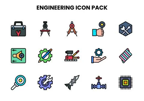 Engineering Lineal Color Vector Icons Pack Stock Illustration