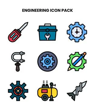 Engineering Lineal Color Vector Icons Pack Stock Illustration