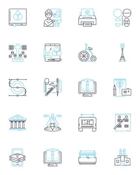 Engineering linear icons set. Design, Innovation, Technology, Sustainability Stock Illustration