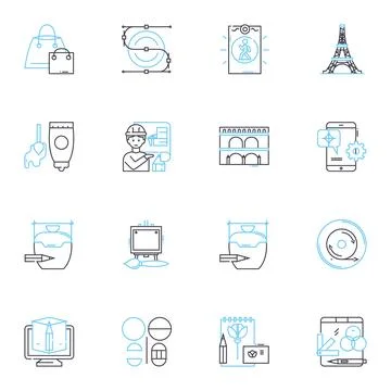 Engineering linear icons set. Design, Innovation, Technology, Sustainability Stock Illustration