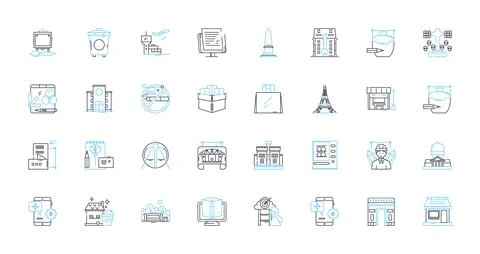 Engineering linear icons set. Design, Innovation, Technology, Sustainability Stock Illustration