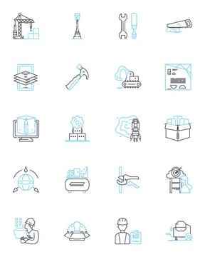 Engineering linear icons set. Innovation, Technology, Design, Analysis Stock Illustration