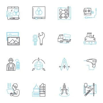 Engineering linear icons set. Innovation, Technology, Design, Analysis Stock Illustration