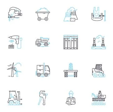 Engineering linear icons set. Innovation, Design, Analysis, Construction Stock Illustration