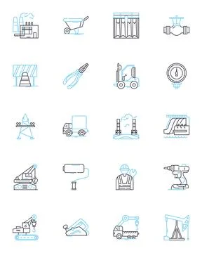 Engineering linear icons set. Innovation, Design, Analysis, Construction Stock Illustration