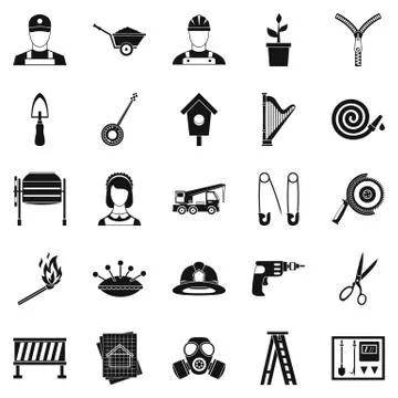 Engineering machine icons set, simple style Stock Illustration