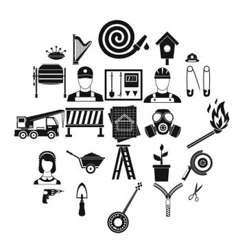 Engineering machine icons set, simple style Stock Illustration
