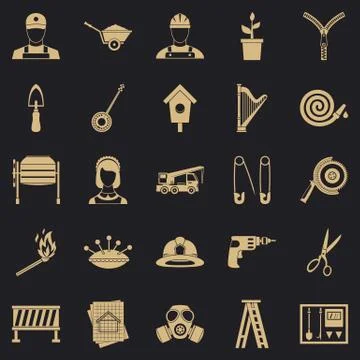Engineering machine icons set, simple style Stock Illustration