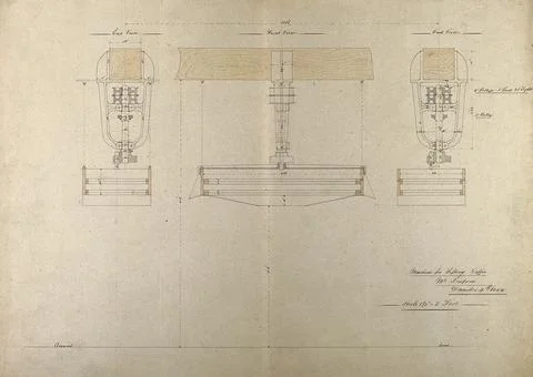 Engineering: a machine for sifting coffee, front and side elevations. Colou.. Stock Illustration