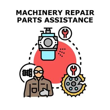 Engineering machinery service providing part assistance and technical help 스톡 일러스트