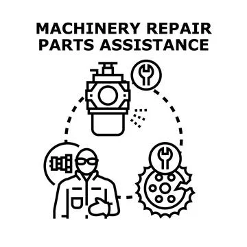 Engineering machinery service providing part assistance and technical help Stock Illustration