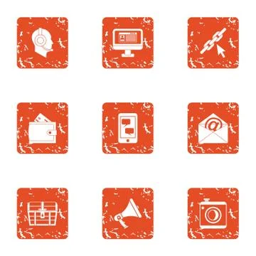 Engineering mail icons set, grunge style Stock Illustration