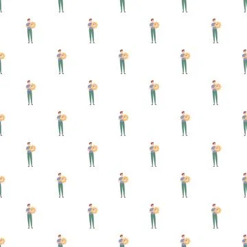Engineering man holding gear wheel seamless pattern Illustrazione stock
