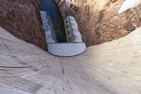 Engineering Marvel: Hoover Dam's Arch-Gravity Grandeur Stock Photos