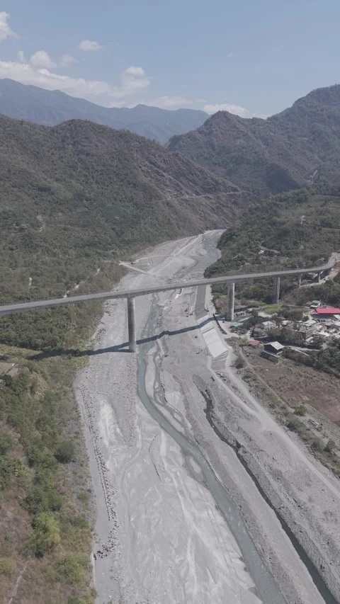 Engineering Marvel in Rugged River Landscape Stock Footage 331571298