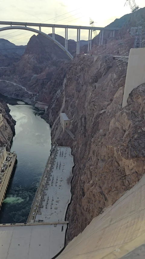 Engineering marvel showcased at Hoover Dam with breathtaking views of the C.. Stock Footage 296496381