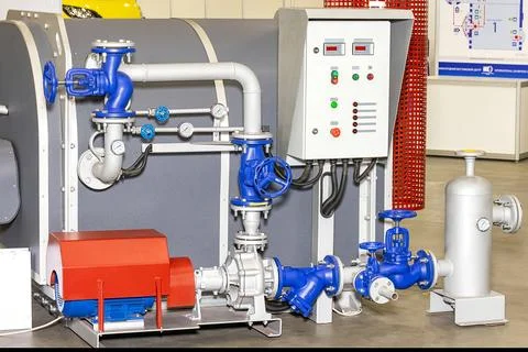 Engineering marvels in action at a modern plumbing exhibition showcasing ad.. Stock Photos
