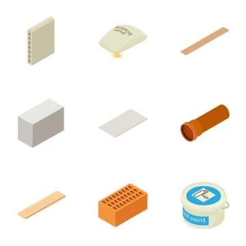 Engineering material icons set, isometric style Stock Illustration