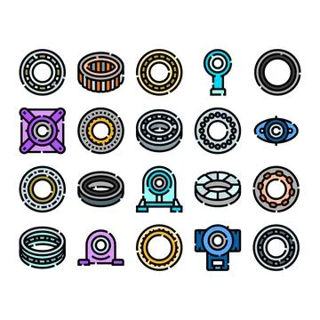 Engineering mechanical parts roller and ball bearings collection 库存插图
