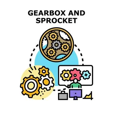 Engineering mechanics concept with gearbox and sprocket gear system 스톡 일러스트