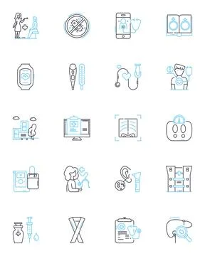 Engineering Medicine linear icons set. Biomechanics, Nanotechnology, Prosthesis Illustrazione stock
