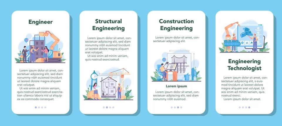 Engineering mobile application banner set. Technology and science. Stock Illustration
