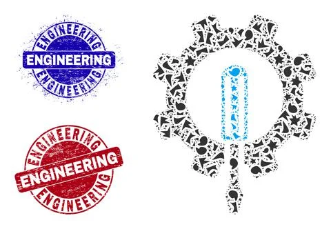 Engineering Mosaic of Debris with Engineering Scratched Seal Stamps Stock Illustration