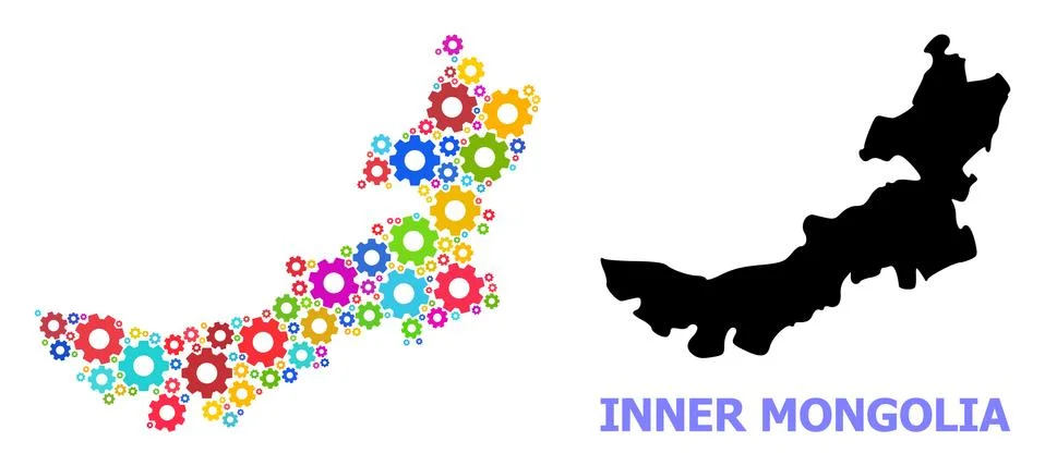 Engineering Mosaic Map of Inner Mongolia with Colored Cogs Stock Illustration