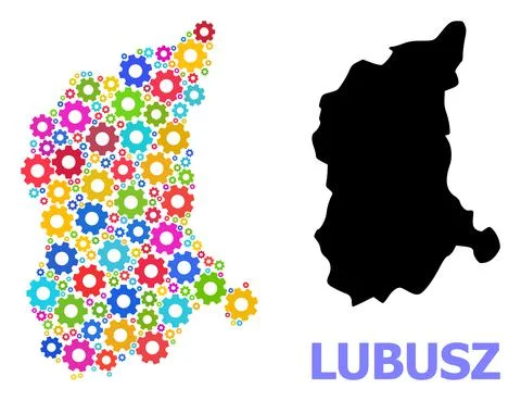 Engineering Mosaic Map of Lubusz Province with Multi-Colored Cogs Stock Illustration