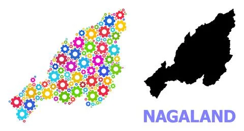Engineering Mosaic Map of Nagaland State with Colorful Cogs Stock Illustration