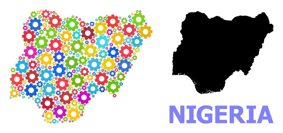 Engineering Mosaic Map of Nigeria of Multi-Colored Cogs Stock Illustration