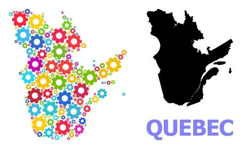Engineering Mosaic Map of Quebec Province with Colorful Cogs Stock Illustration