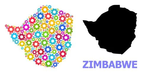 Engineering Mosaic Map of Zimbabwe with Bright Cogs Stock Illustration
