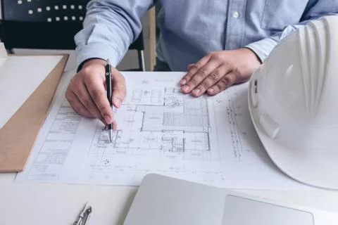 Engineering or Creative architect in construction project, Engineers hands wo Foto stock