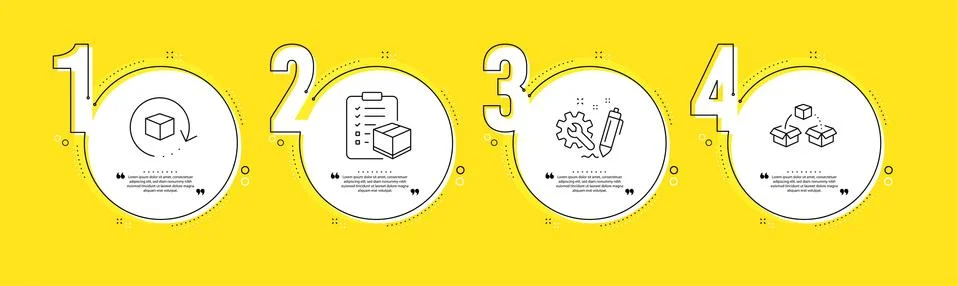Engineering, Parcel checklist and Return package icons set. Parcel shipping sign Stock Illustration