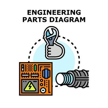Engineering parts diagram illustrating technical components concept Stock Illustration