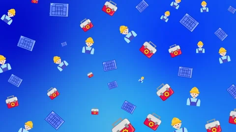Engineering pattern looping blue background industrial construction icons Video stock 338237044