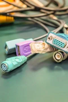 Engineering pattern set of wires for connecting computer peripherals, mouse, Stock Photos