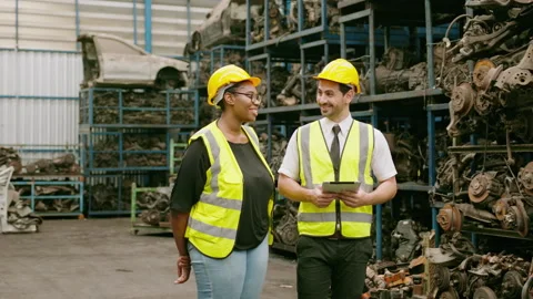 Engineering people are working in  heavy industrial plant Engine parts factor Video stock 151546430